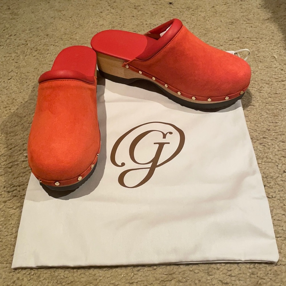 M. Gemi Greta Blood Orange Suede Clogs